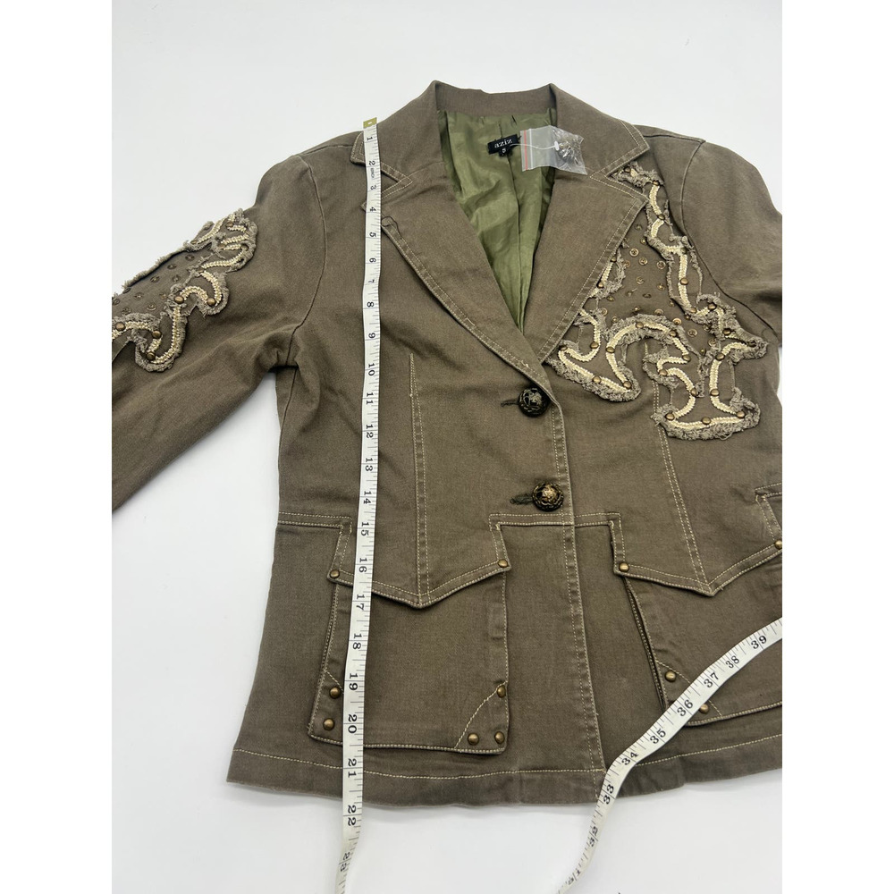 Nwot Aziz Olive Geen Embroidered Jacket View 6